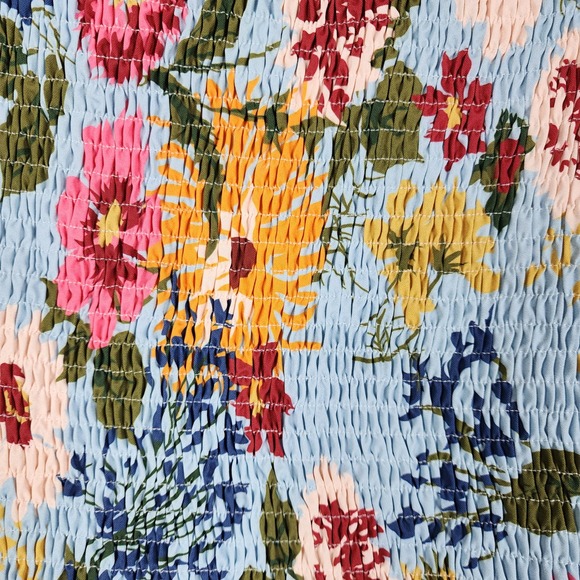 BloomChic Floral Maxi Dress Women Size 18-20 Blue Smocked Square Neck Pockets - Picture 4 of 10